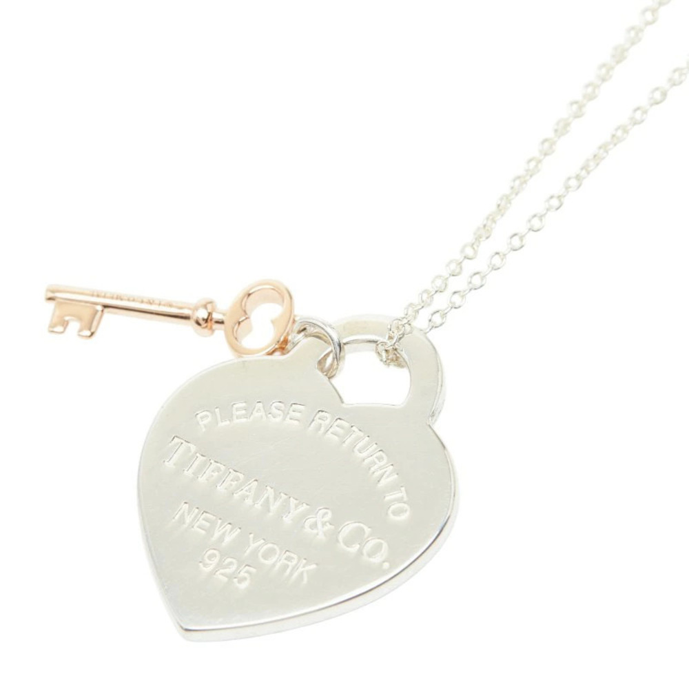 Tiffany Co to Heart Key Pendant Necklace Silver TIFFANYCo